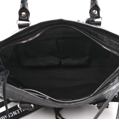 Balenciaga Agneau Classic Silver Hardware S City Logo Strap Black White 5 of 10