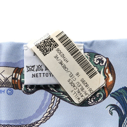 Hermes Silk Cavalcades Twilly Bleu Ciel Creme Vert 3 of 3