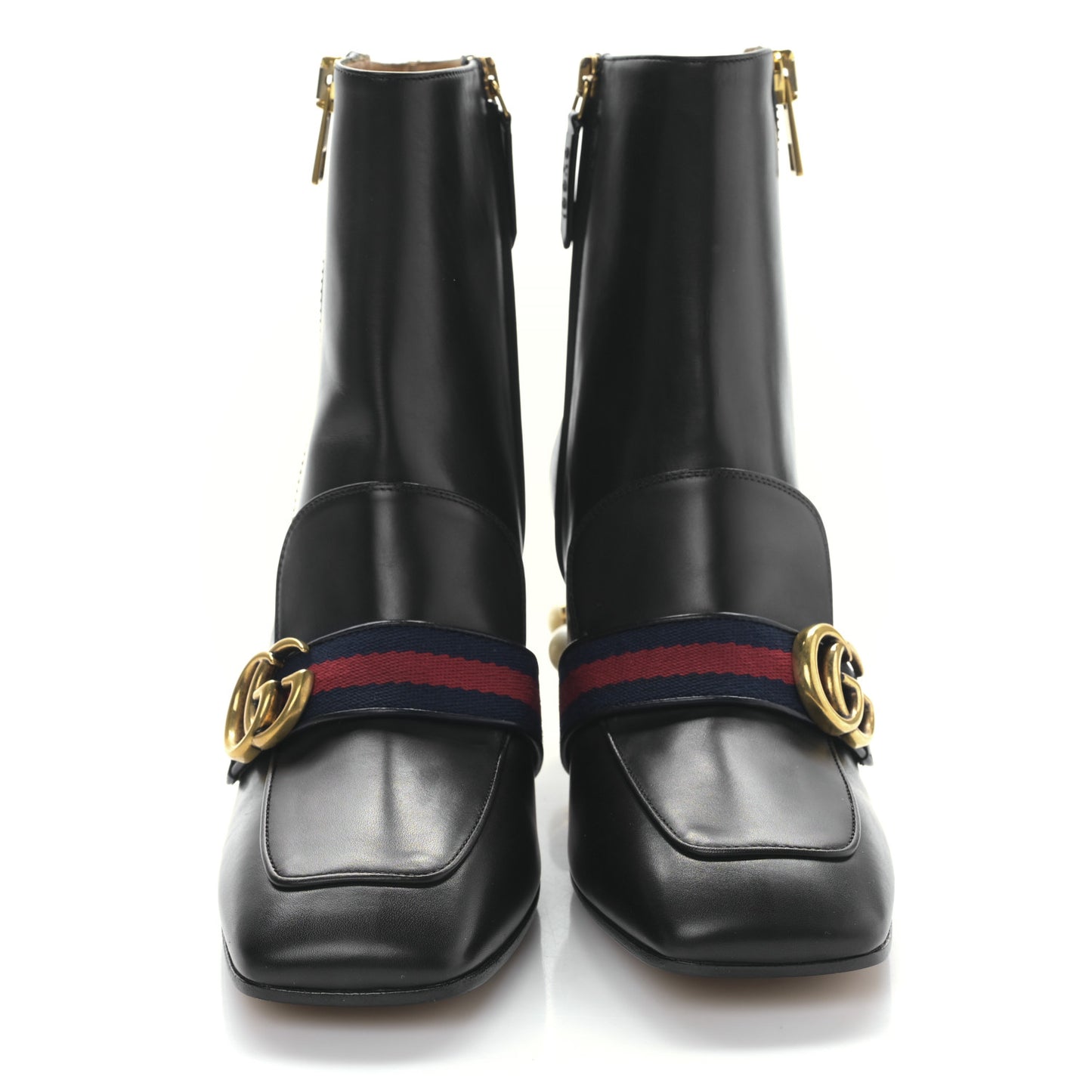 Betis Glamour Calfskin Web Pearl Embellished Peyton 75mm Ankle Boots 39 Black