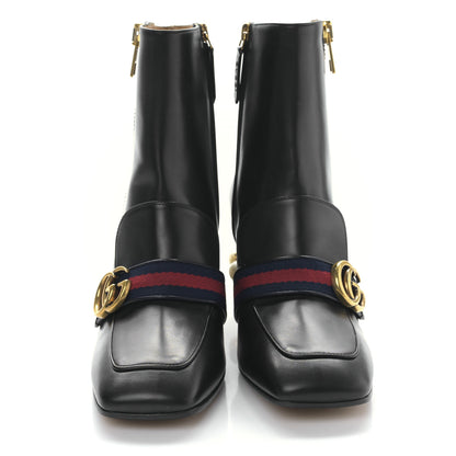 Gucci Betis Glamour Calfskin Web Pearl Embellished Peyton 75mm Ankle Boots 39 Black 2 of 8