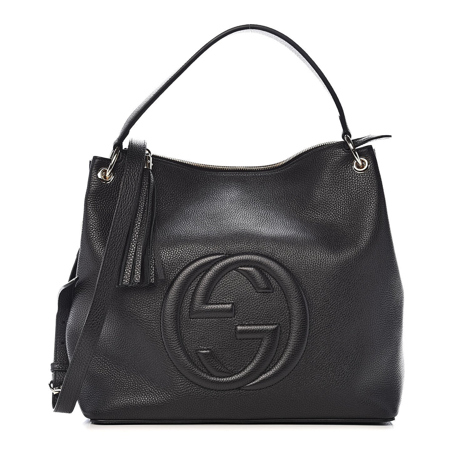 Pebbled Calfskin Large Soho Hobo Black