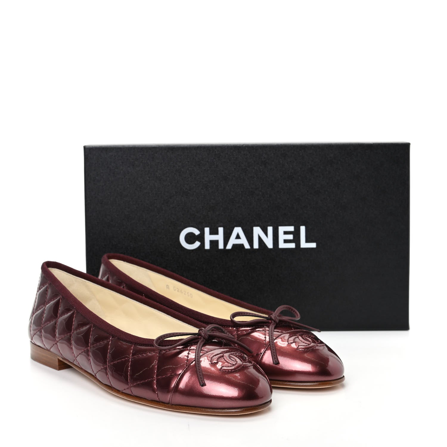 Chanel Patent Quilted Cap Toe CC Ballerina Flats 37.5 Rose Fonce 11 of 11