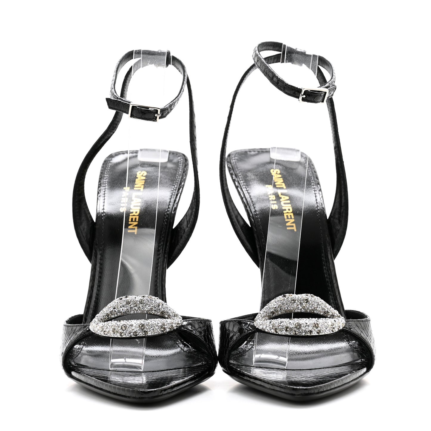 Ayers Snakeskin Embossed Crystal Giqua 115 Sandals 38.5 Black