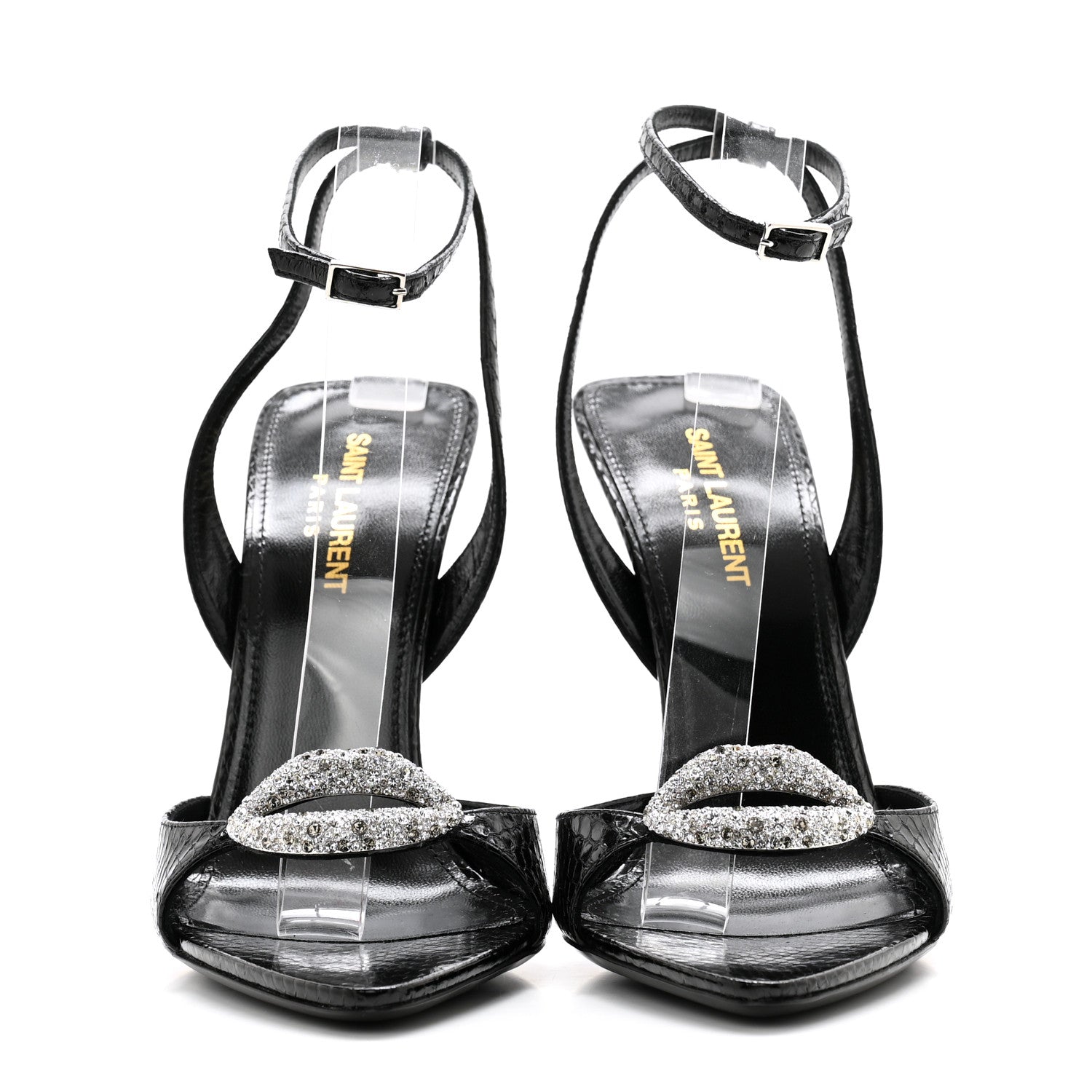 Saint Laurent Ayers Snakeskin Embossed Crystal Giqua 115 Sandals 38.5 Black 2 of 8