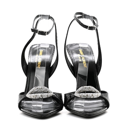 Saint Laurent Ayers Snakeskin Embossed Crystal Giqua 115 Sandals 38.5 Black 2 of 8