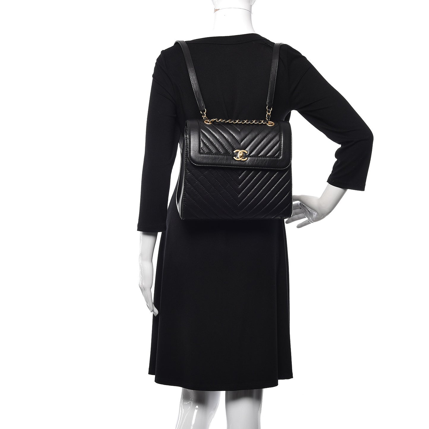 Aged Calfskin Chevron Quilted Backpack Black