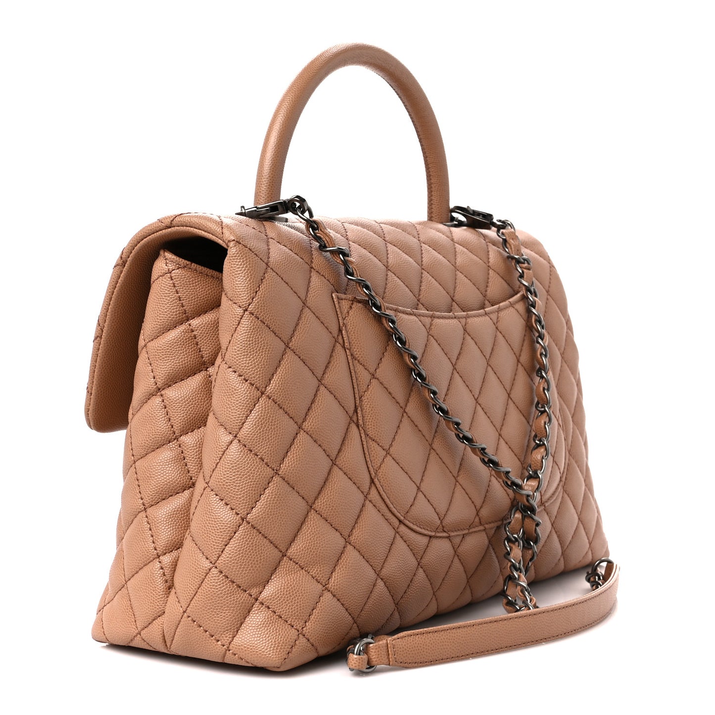 Caviar Quilted Medium Coco Handle Flap Light Beige