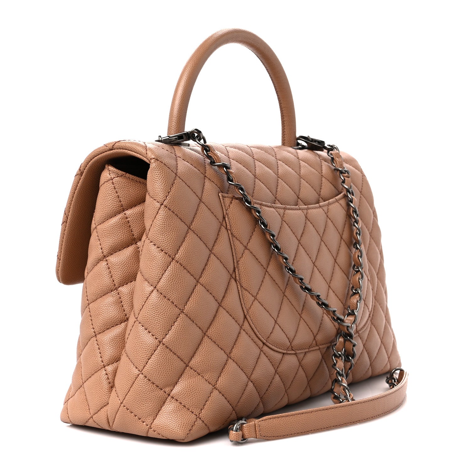 Chanel Caviar Quilted Medium Coco Handle Flap Light Beige 3 of 11