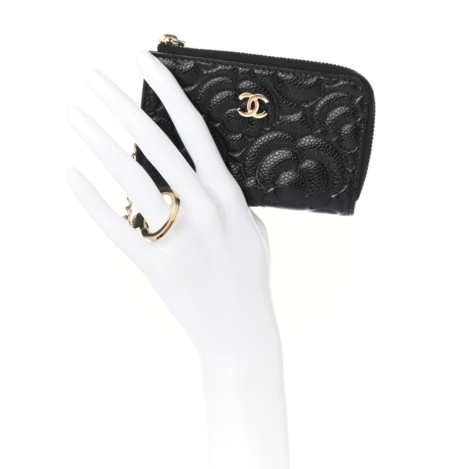 Chanel Caviar Camellia Embossed Key Holder Case Black 2 of 7