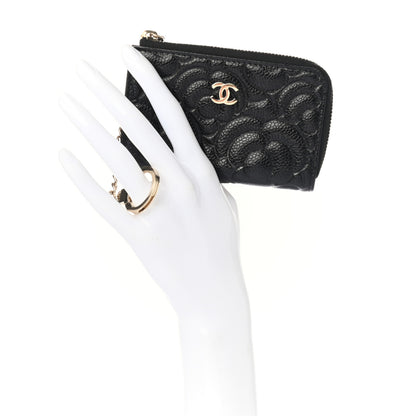 Chanel Caviar Camellia Embossed Key Holder Case Black 2 of 7