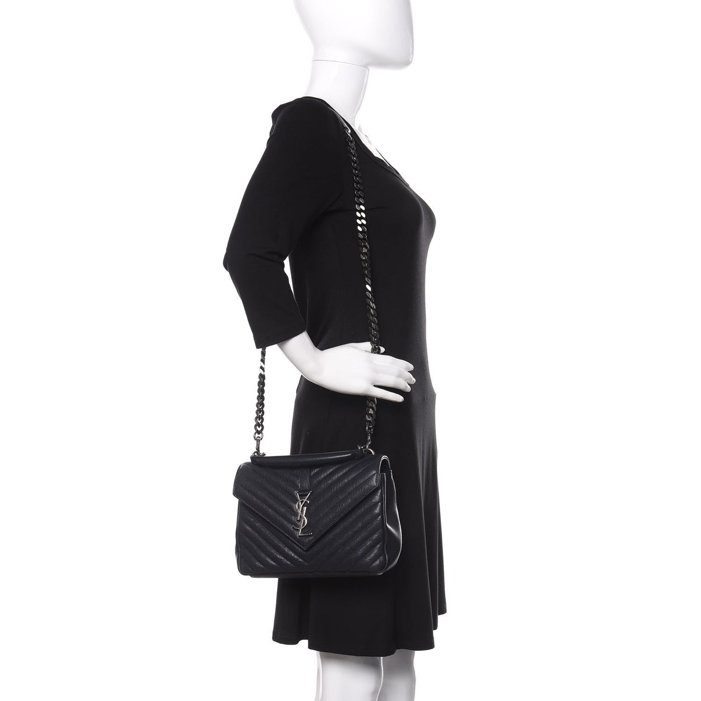 Sheepskin Matelasse Chevron Monogram Medium College Bag Deep Marine
