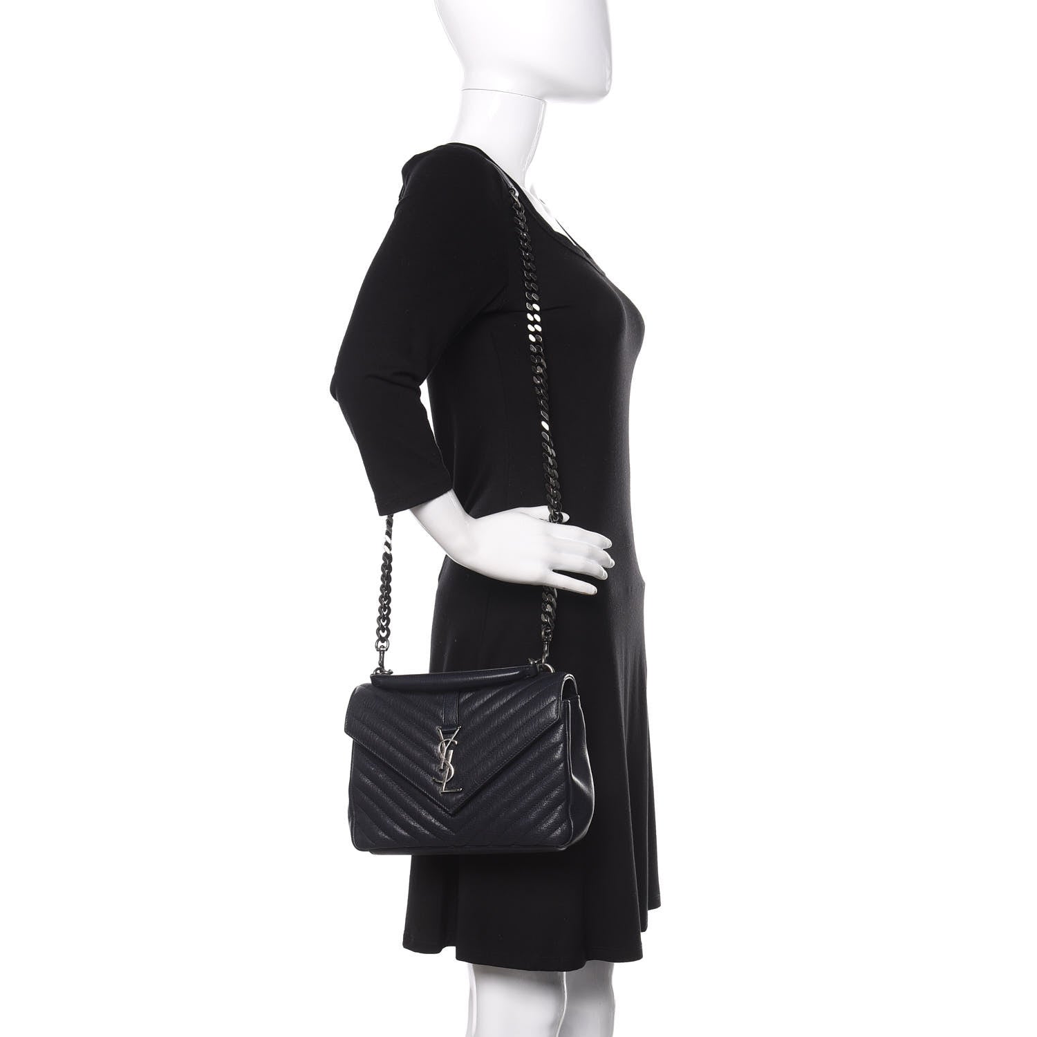 Saint Laurent Sheepskin Matelasse Chevron Monogram Medium College Bag Deep Marine 2 of 13