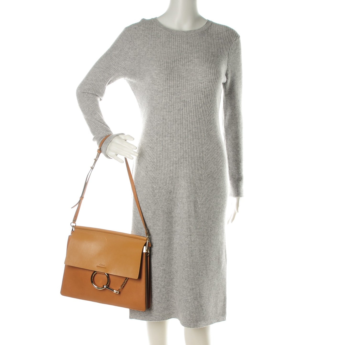 Grained Calfskin Smooth Lambskin Medium Faye Shoulder Bag Milky Coffee