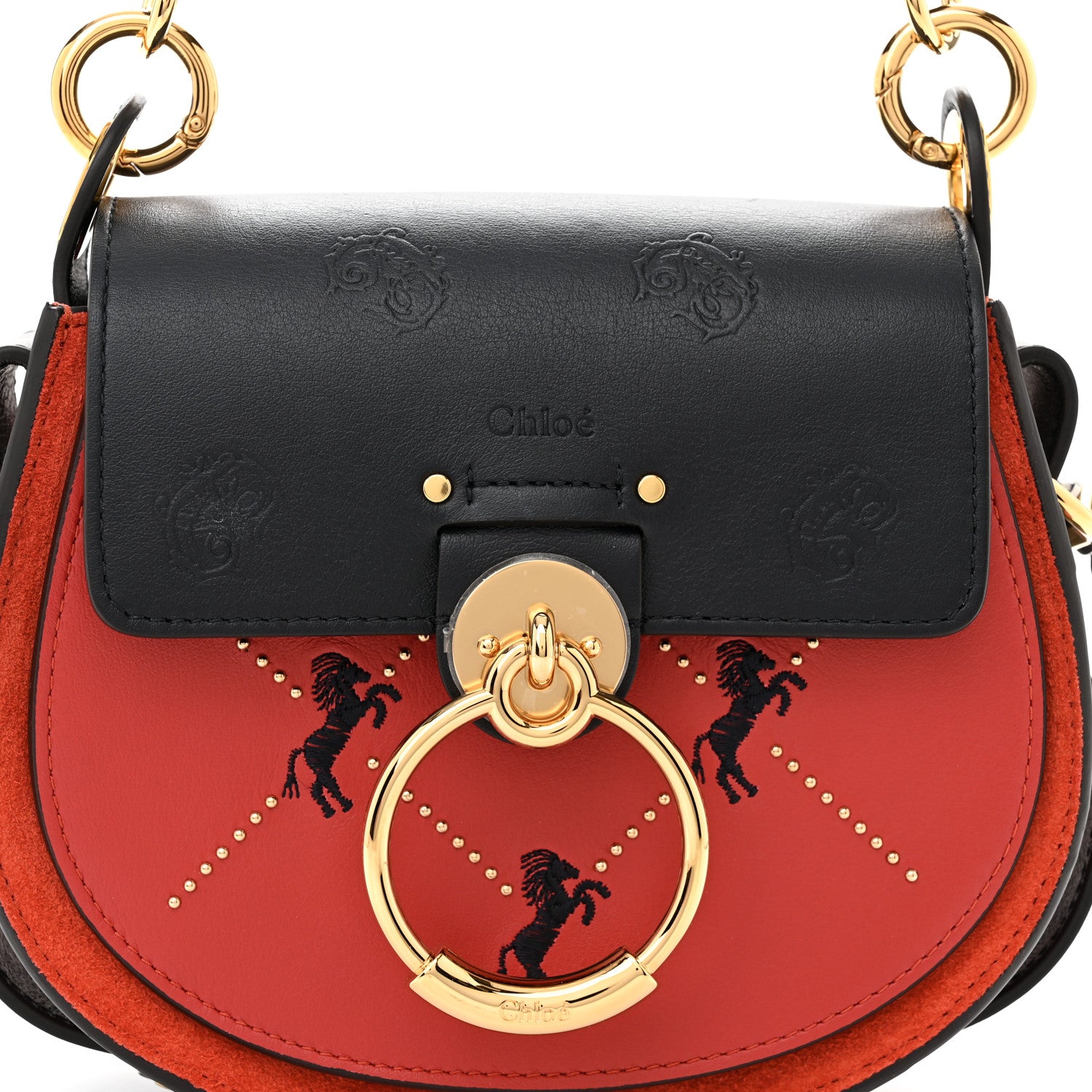 Chloe Calfskin Little Horses Embroidered Baroque Small Tess Bag Earthy Red 8 of 11