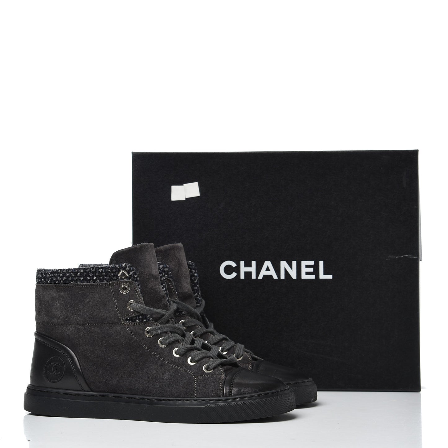 Suede Tweed High Top Sneakers 37.5 Dark Grey