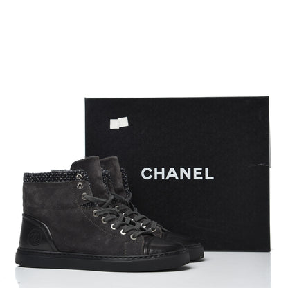 Chanel Suede Tweed High Top Sneakers 37.5 Dark Grey 9 of 9