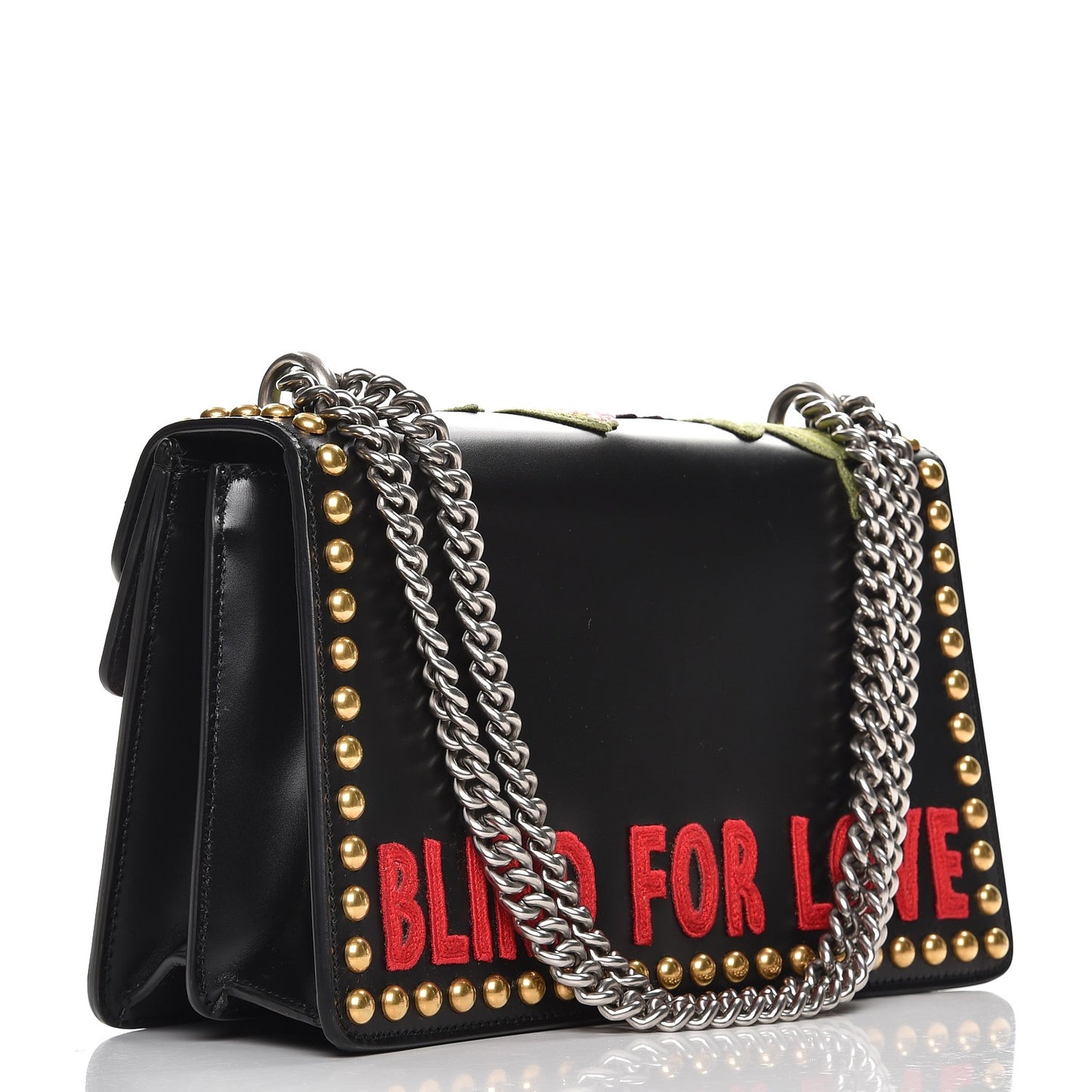 Calfskin Floral Embroidered Studded Small Dionysus Shoulder Bag Black