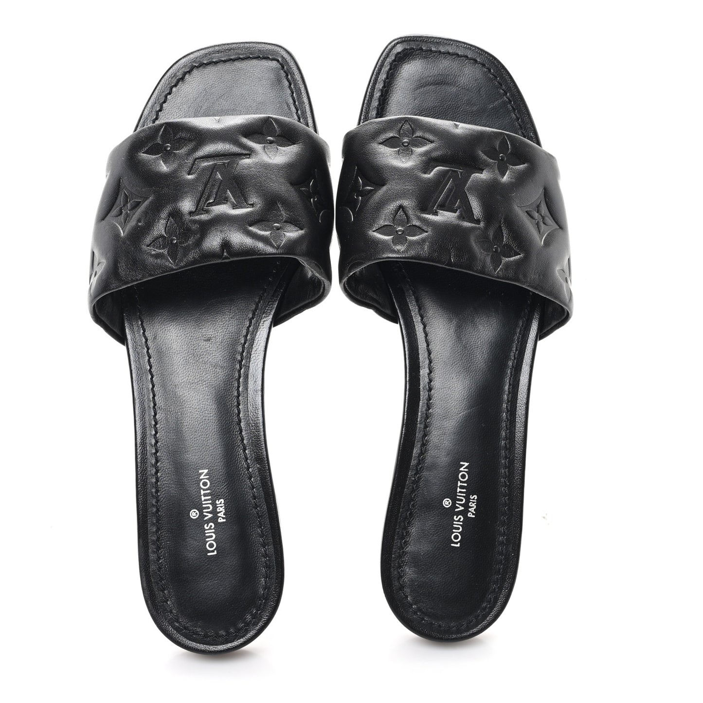 Lambskin Embossed Monogram Revival Flat Mules 37 Black