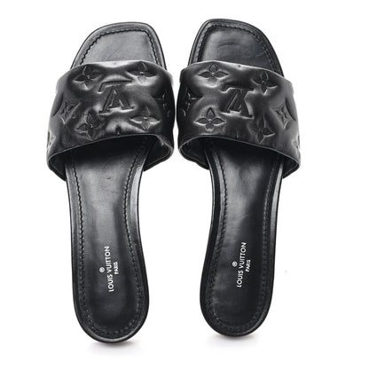 Louis Vuitton Lambskin Embossed Monogram Revival Flat Mules 37 Black 2 of 9