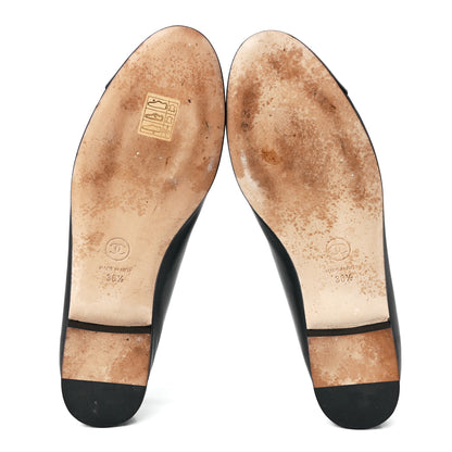 Chanel Lambskin Patent Cap Toe Pearl CC Ballerina Flats 38.5 Black 5 of 9