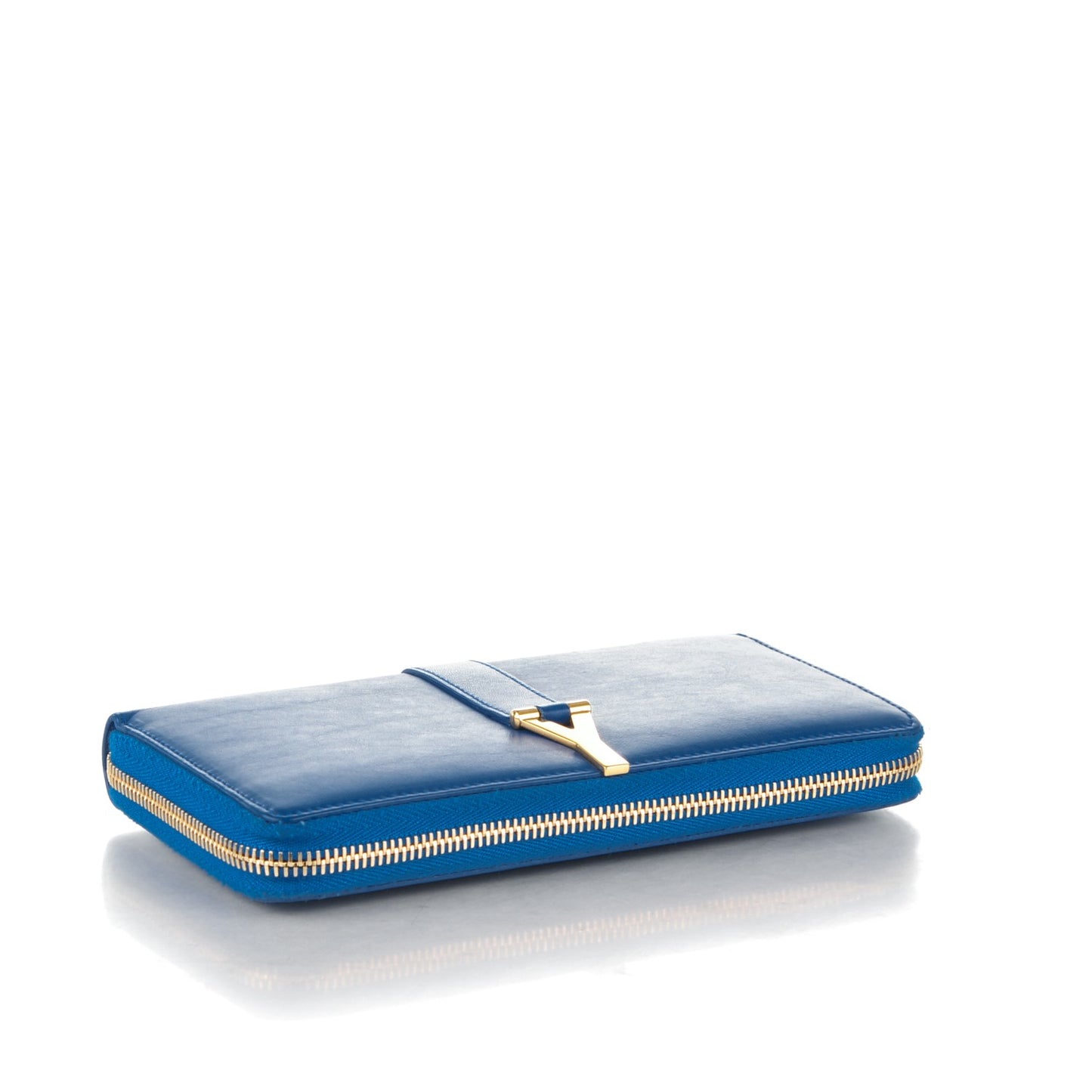 Calfskin Classic Y Ligne Zip Around Wallet Blue