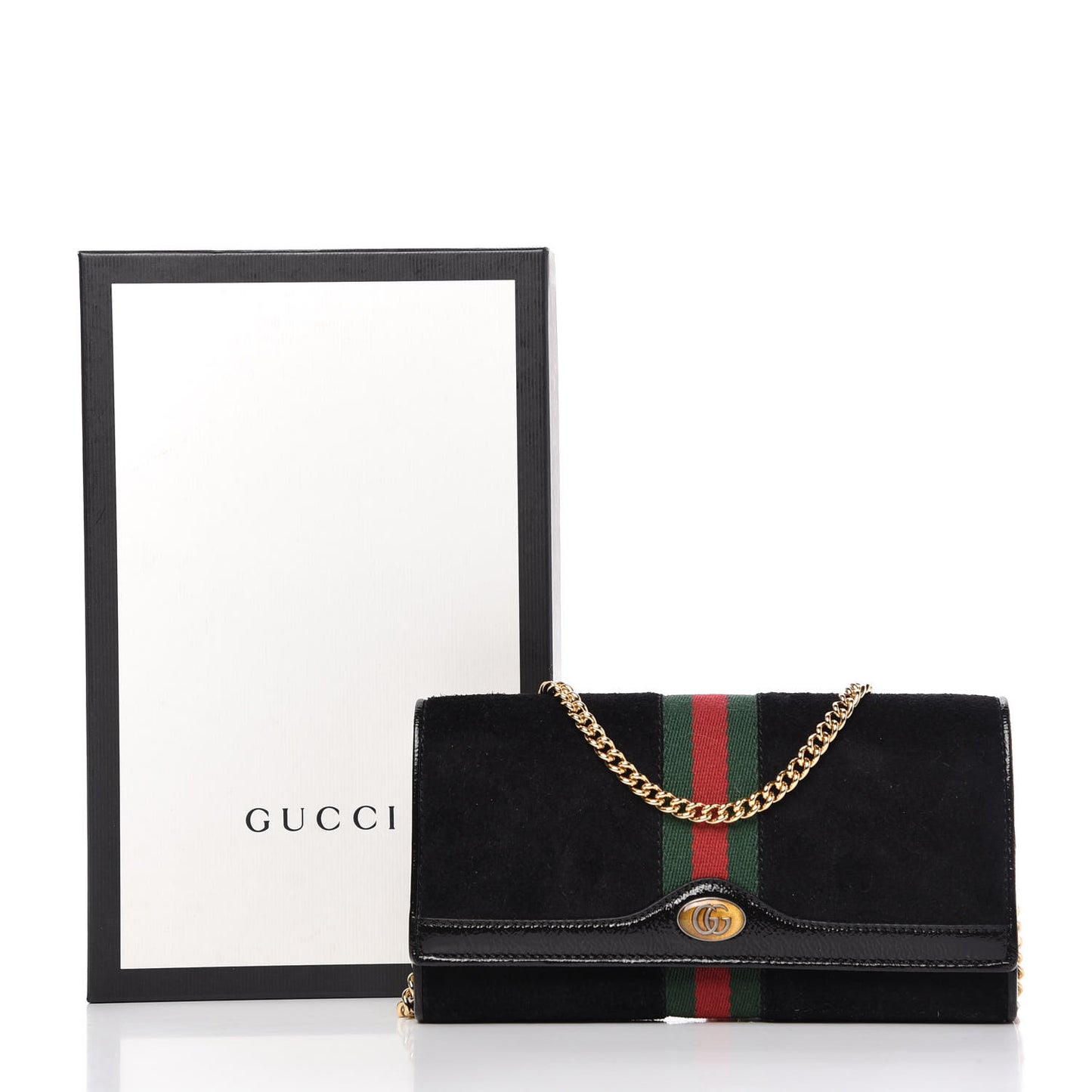 Suede Patent Web Ophidia Wallet On Chain Black