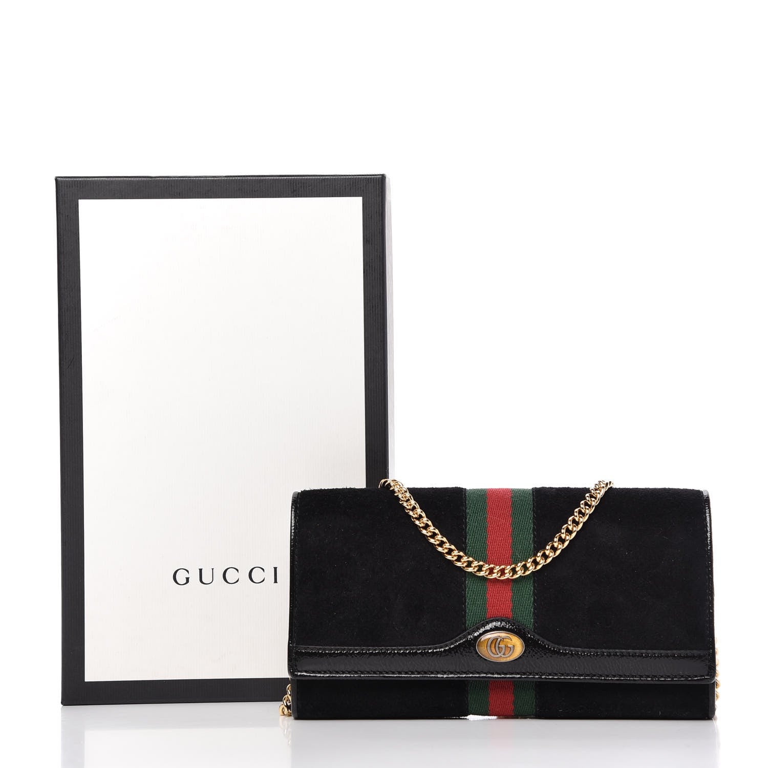 Gucci Suede Patent Web Ophidia Wallet On Chain Black 11 of 11