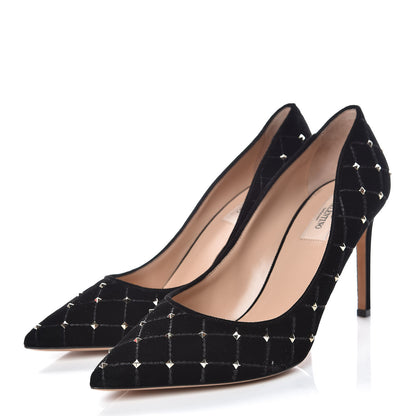 Valentino Garavani Velvet Rockstud Spike 90mm Pumps 39.5 Black 3 of 8