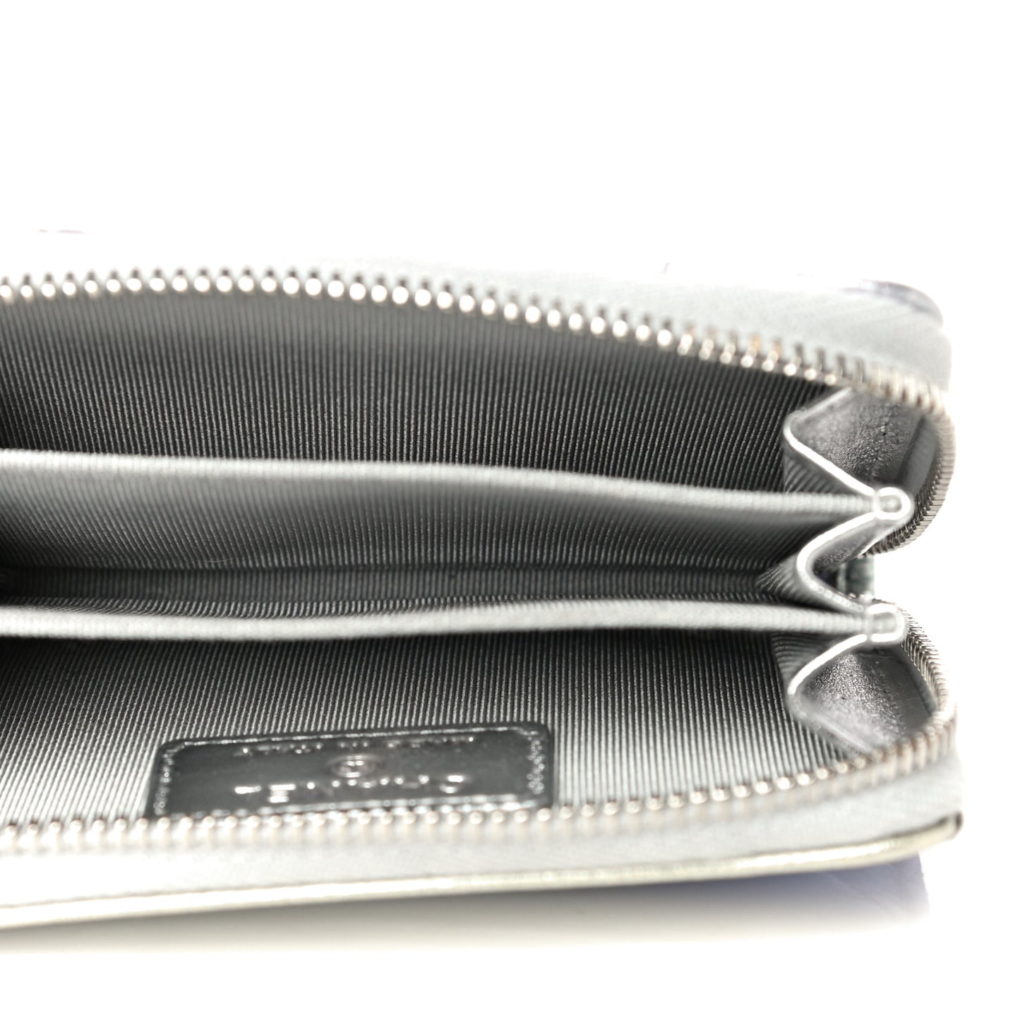 Gradient Metallic Calfskin Quilted Zip Around Coin Purse Wallet Silver Blue Yellow Purple