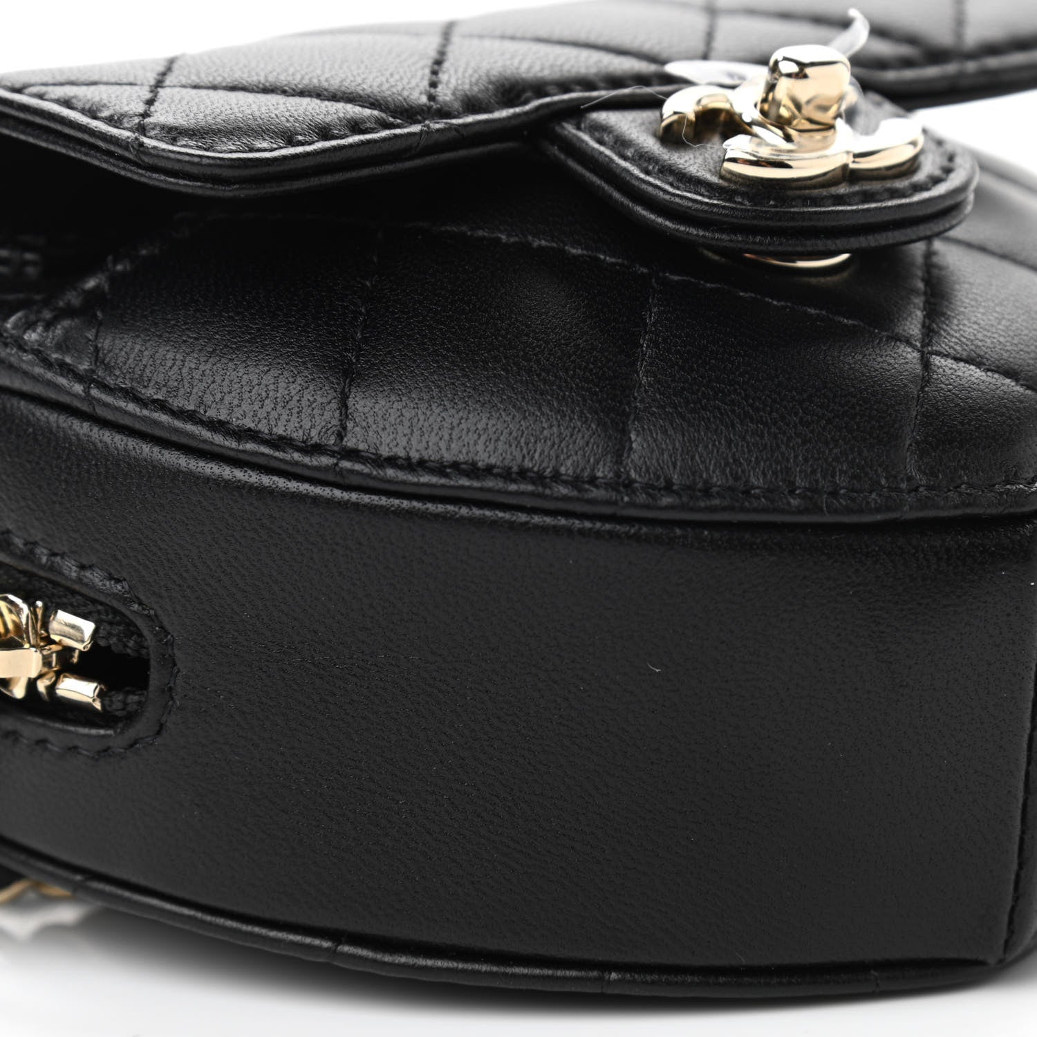 Chanel Lambskin Quilted CC In Love Heart Waist Belt Bag With Chain Black 9 of 11