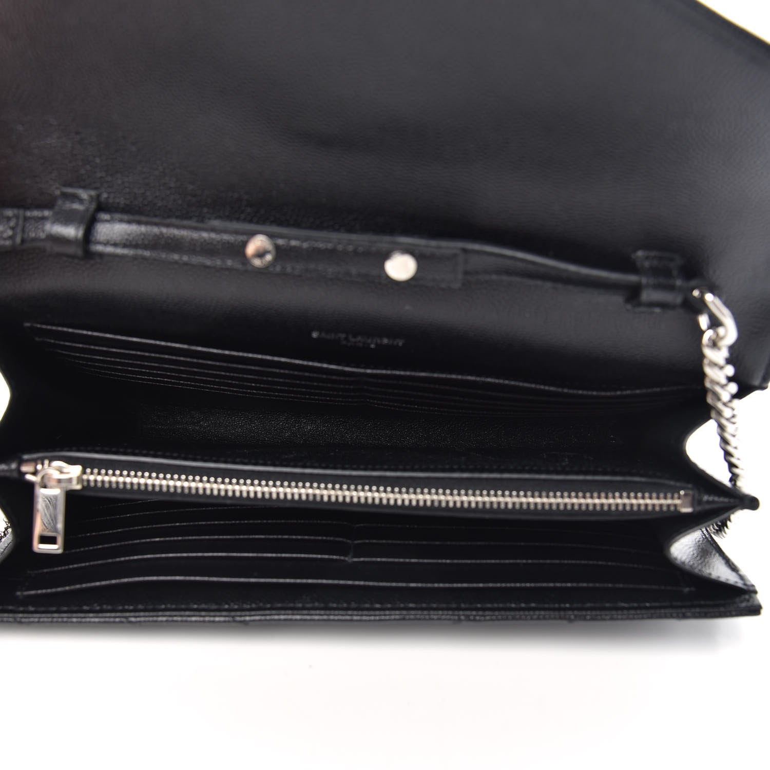 Saint Laurent Grain De Poudre Matelasse Chevron Monogram Chain Wallet Black 5 of 10
