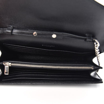 Saint Laurent Grain De Poudre Matelasse Chevron Monogram Chain Wallet Black 5 of 10