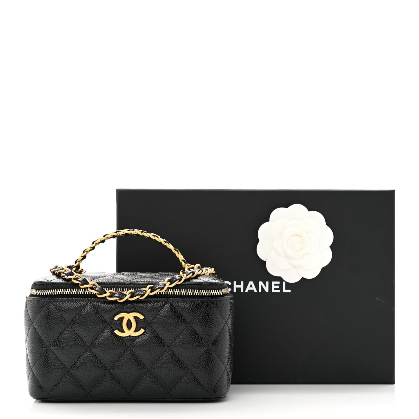 Shiny Caviar Quilted Pick Me Up Vanity Case Black