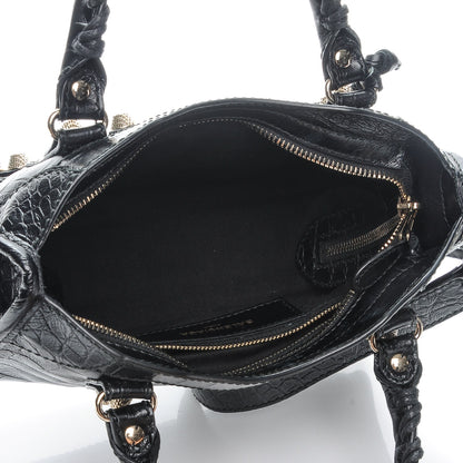 Balenciaga Calfskin Crocodile Embossed Giant 12 Gold Hardware Mini City Black 5 of 7