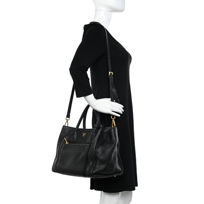 Prada Vitello Daino Shopping Tote Black 2 of 12