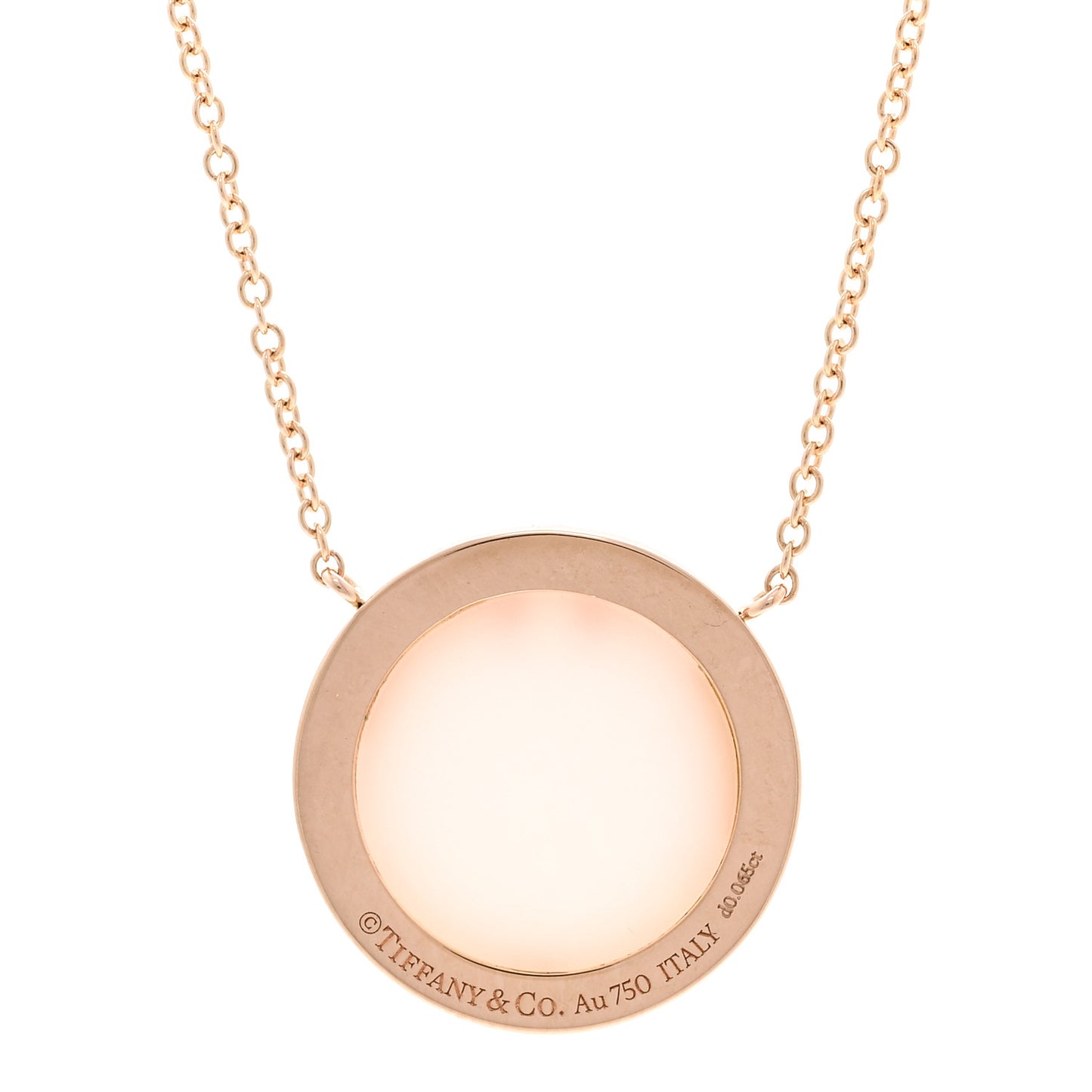 18K Rose Gold Diamond Pink Opal T Circle Pendant Necklace