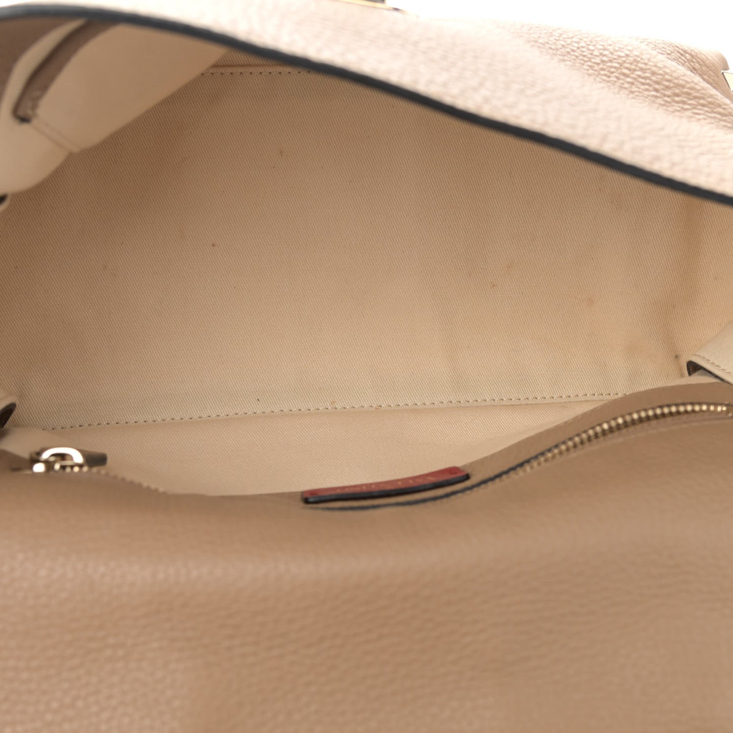 Pebbled Calfskin Rockstud Single Handle Flap Bag Beige