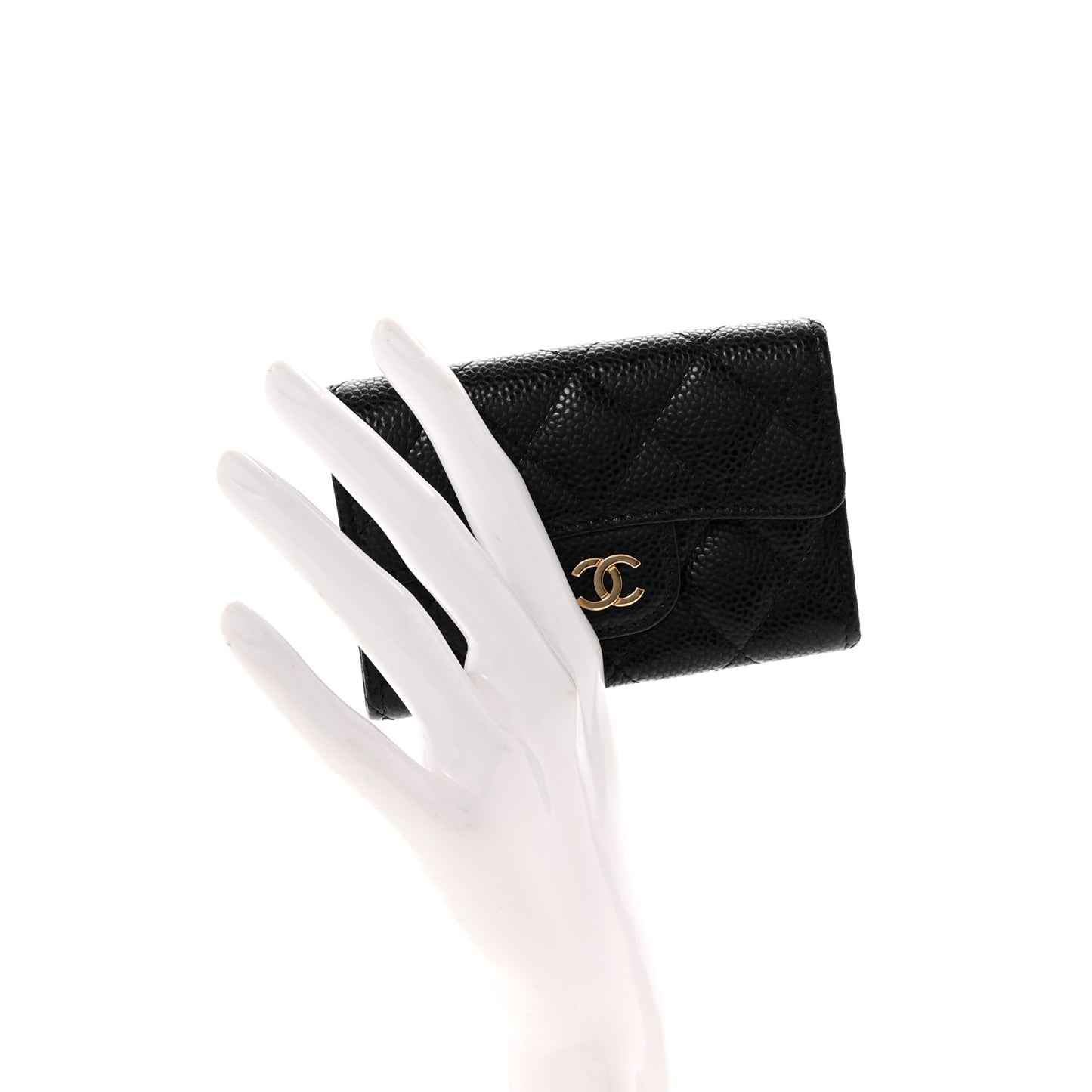 Caviar Quilted Flap Card Holder Wallet Black