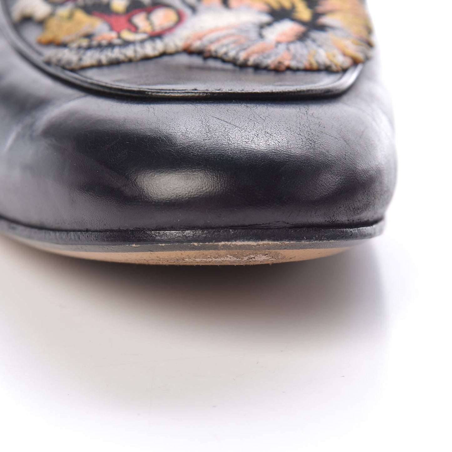Calfskin Tiger Embroidered Mens Princetown Slippers 7 Black