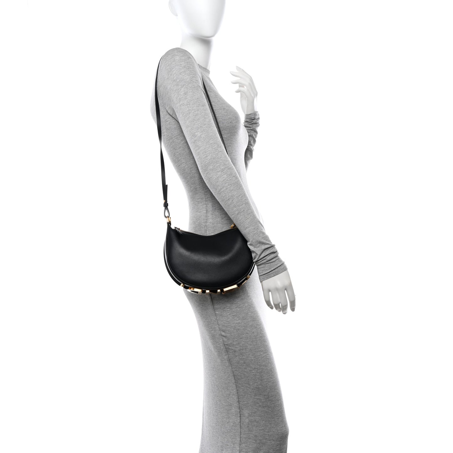 Vitello Grace Matte Mini Fendigraphy Hobo Bag Black