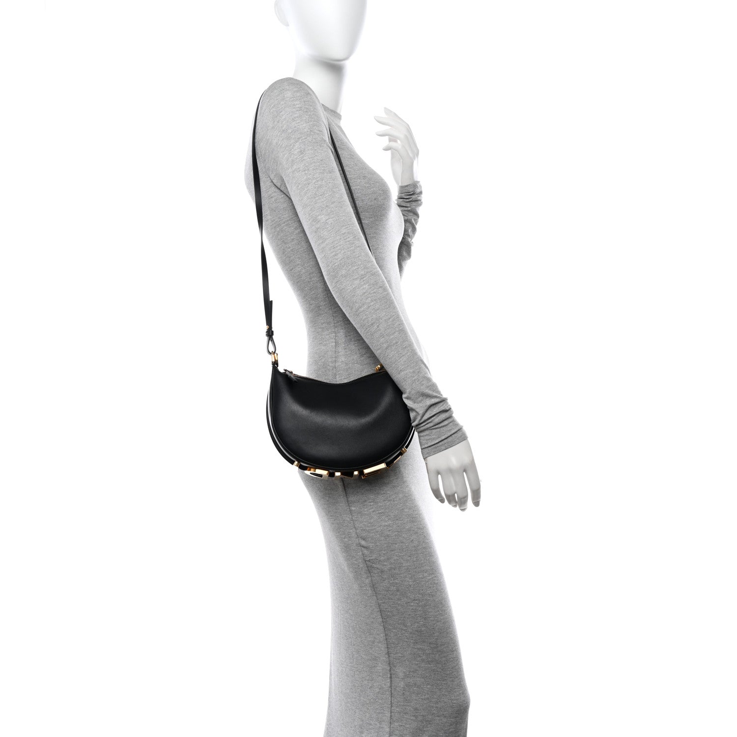 Fendi Vitello Grace Matte Mini Fendigraphy Hobo Bag Black 2 of 11