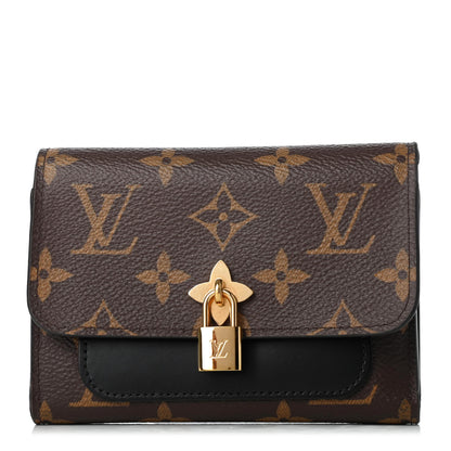 Louis Vuitton Monogram Flower Lock Compact Wallet Black 1 of 7