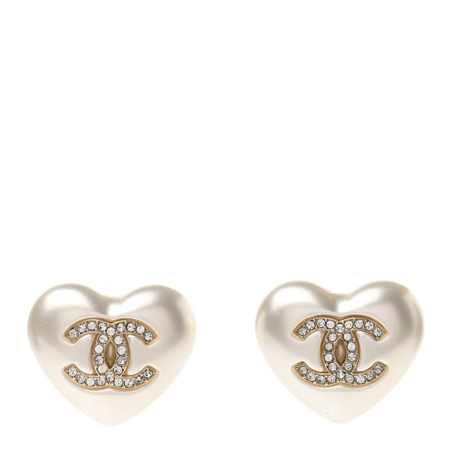 Pearl Crystal CC Heart Earrings Gold