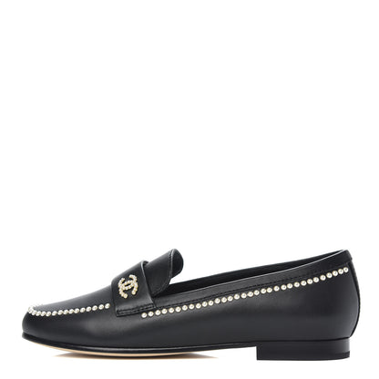 Chanel Calfskin Pearl CC Loafers 37 Black 1 of 7