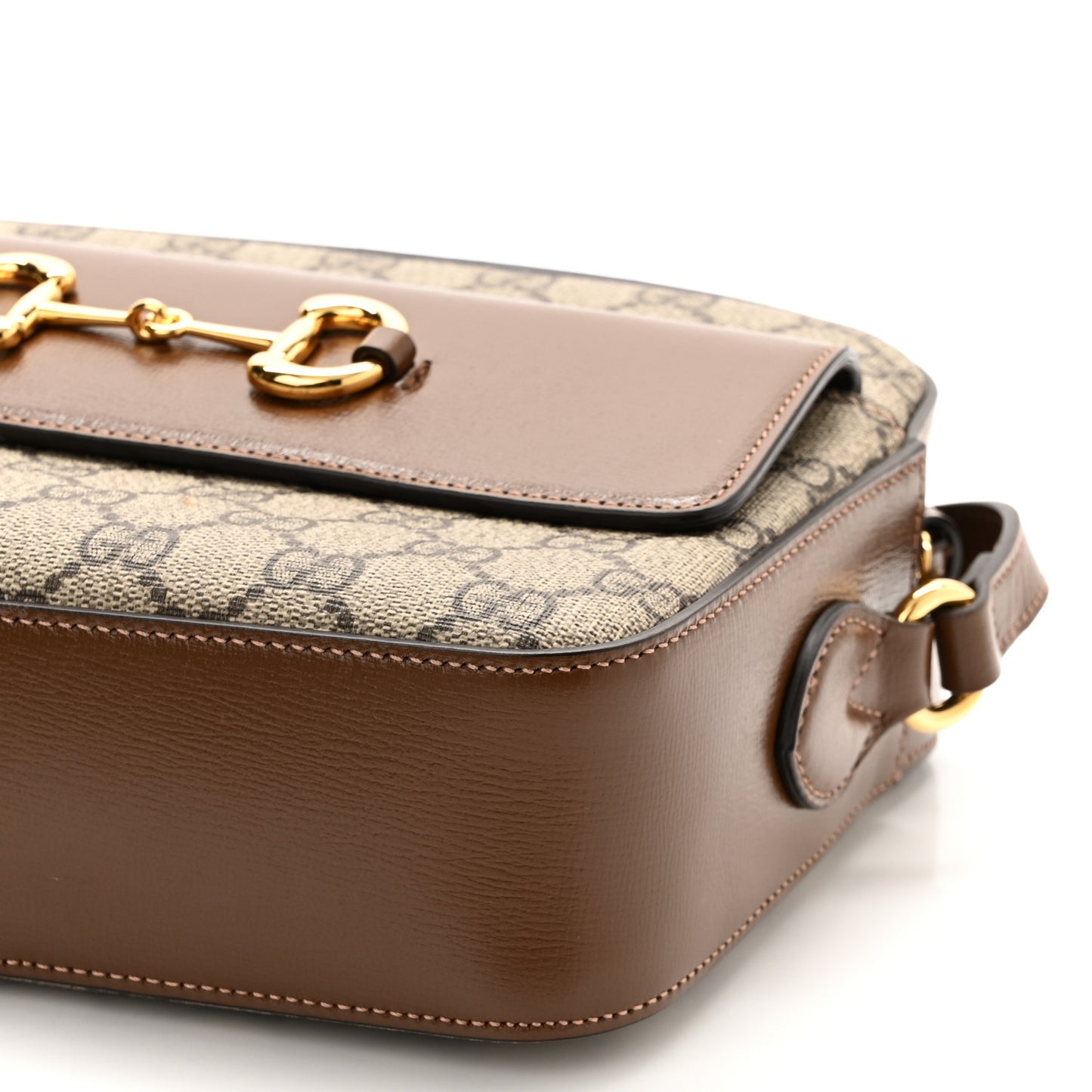 GG Supreme Monogram Small Horsebit 1955 Shoulder Bag Beige Brown Sugar