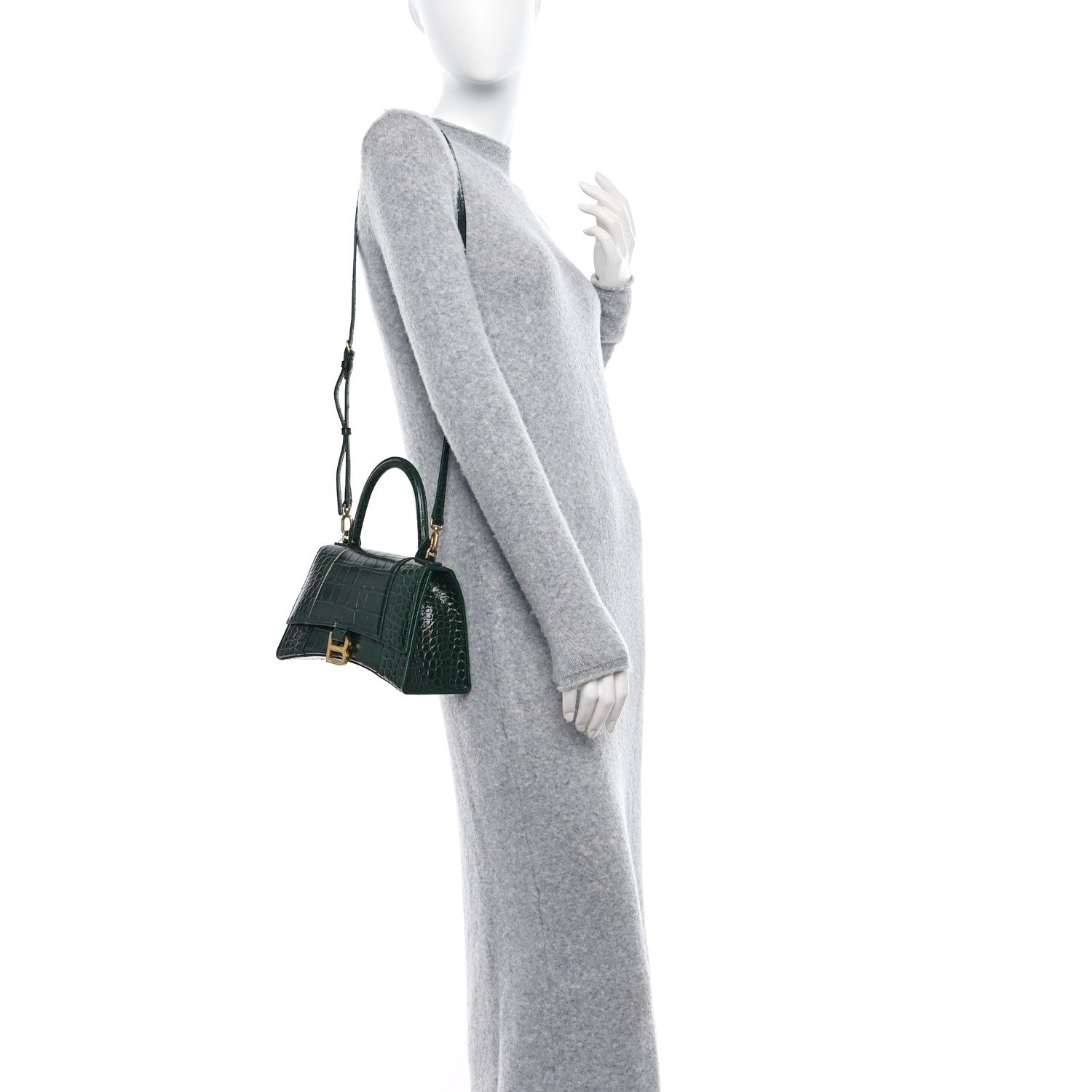 Balenciaga Shiny Calfskin Crocodile Embossed Small Hourglass Top Handle Bag Forest Green 2 of 8
