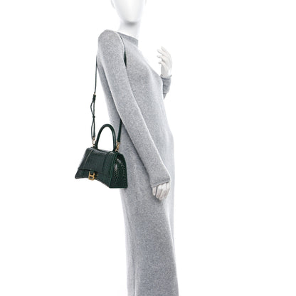 Balenciaga Shiny Calfskin Crocodile Embossed Small Hourglass Top Handle Bag Forest Green 2 of 8