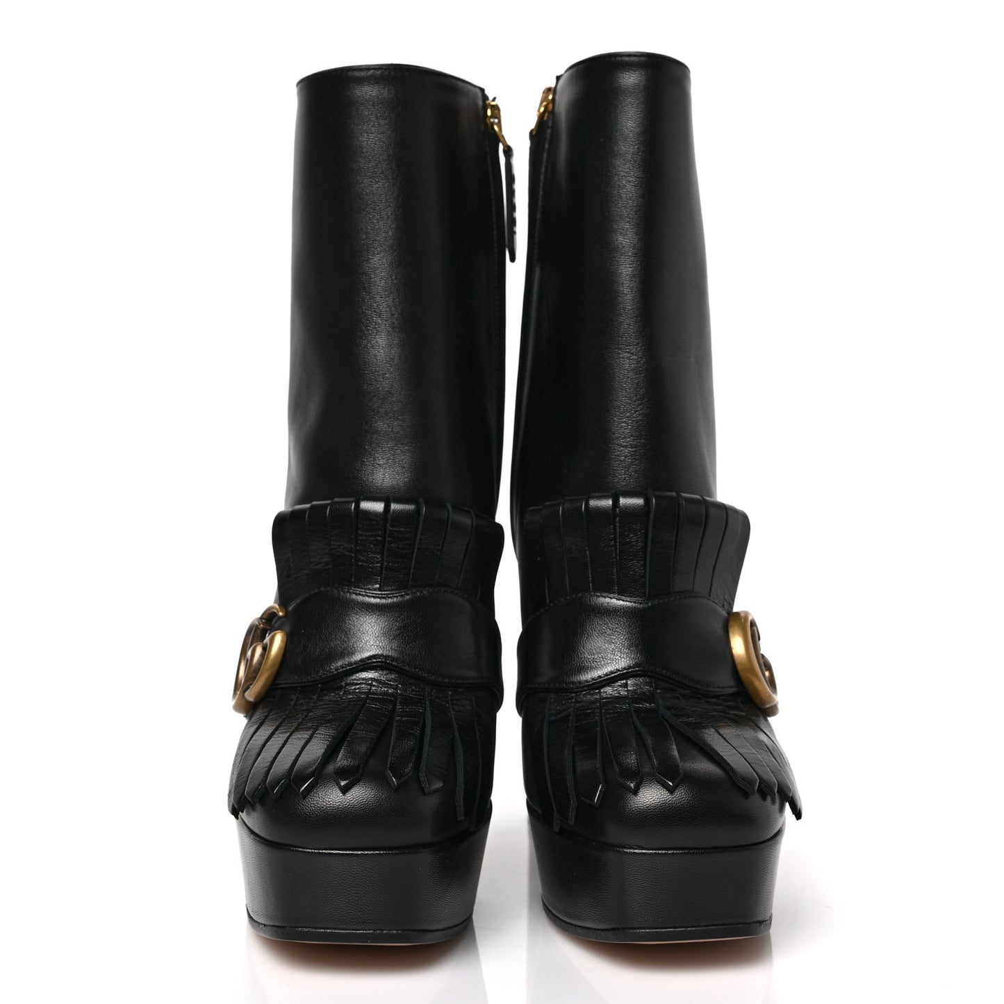 Malaga Kid GG Marmont Fringe Platform Ankle Boots 36.5 Black