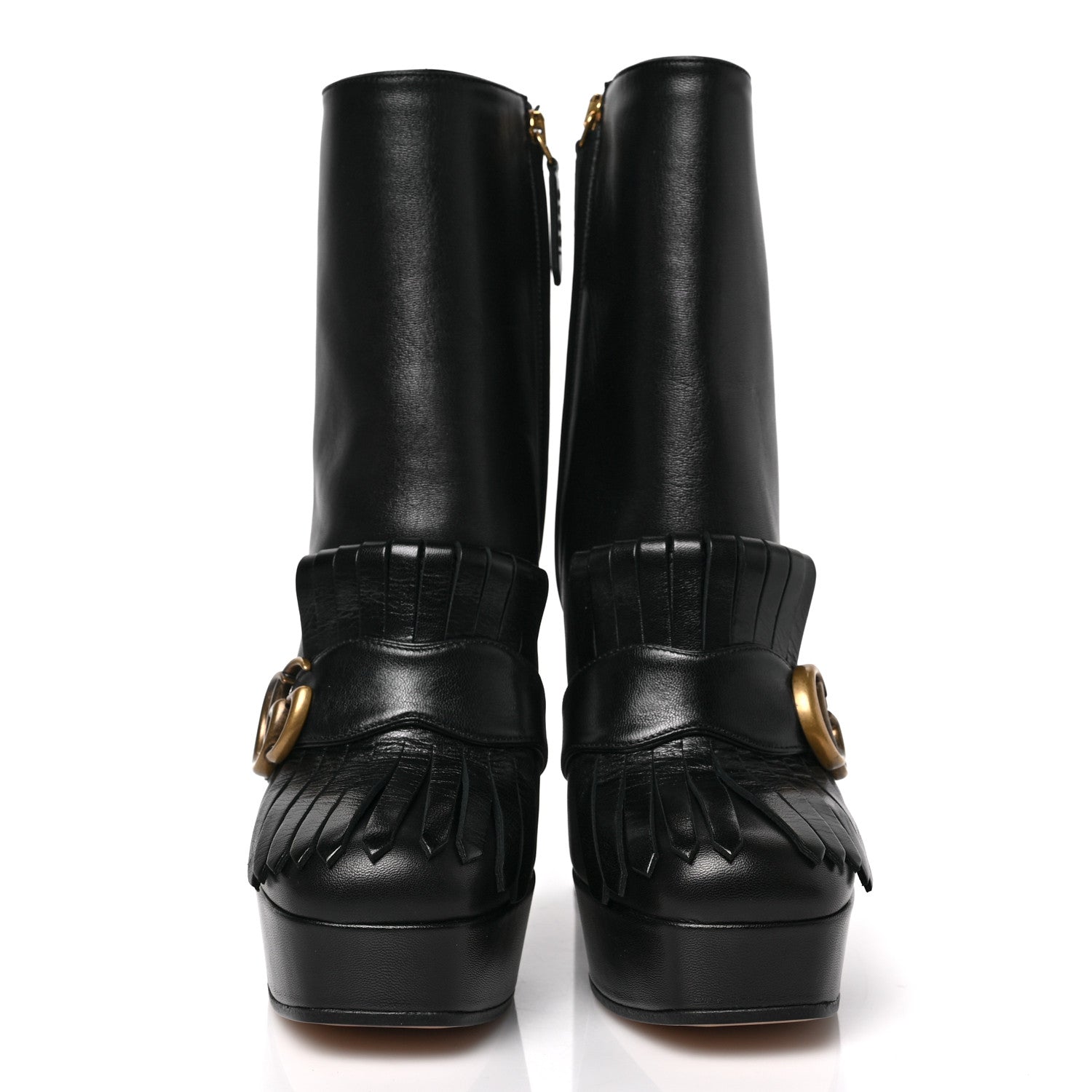 Gucci Malaga Kid GG Marmont Fringe Platform Ankle Boots 36.5 Black 2 of 9