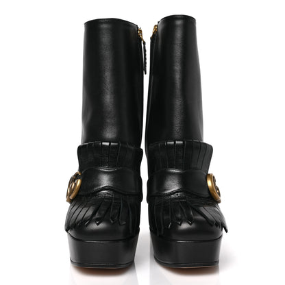 Gucci Malaga Kid GG Marmont Fringe Platform Ankle Boots 36.5 Black 2 of 9
